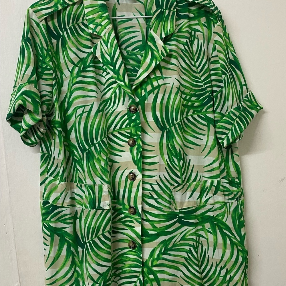 Tropical Green Leaf Print Men's Shirt